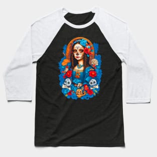 Sugar Skull Mona Lisa Baseball T-Shirt